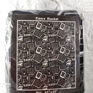Soft black fleece blanket with various white book